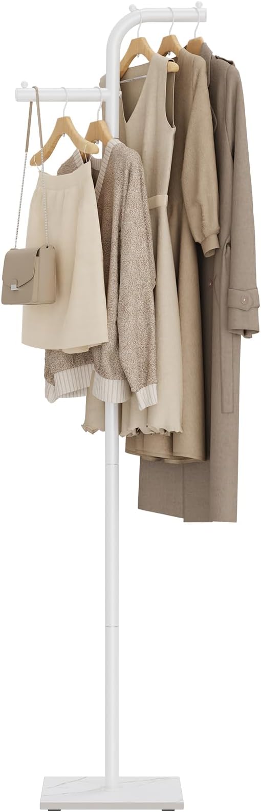 Garment Rack Freestanding, Metal Coat Rack, White, 68.9 In High | Modern Clothes Rack with Rock Slab Base, Heavy-duty Metal Clothing Stand for Boutiques, Hallway, Entryway, Living Room