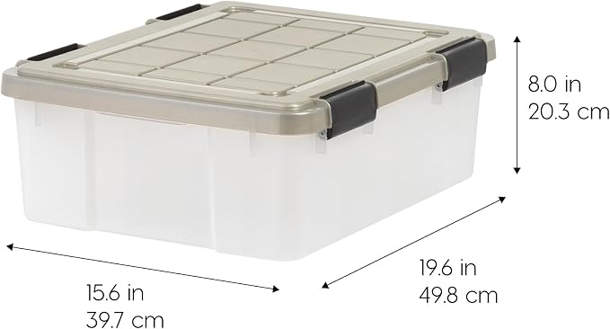 IRIS USA 3-Pack 27 Qt Storage Bins with Gasket Lids, Clear/Chrome | WeatherPro seal protects everyday essentials in closets, offices and laundry rooms