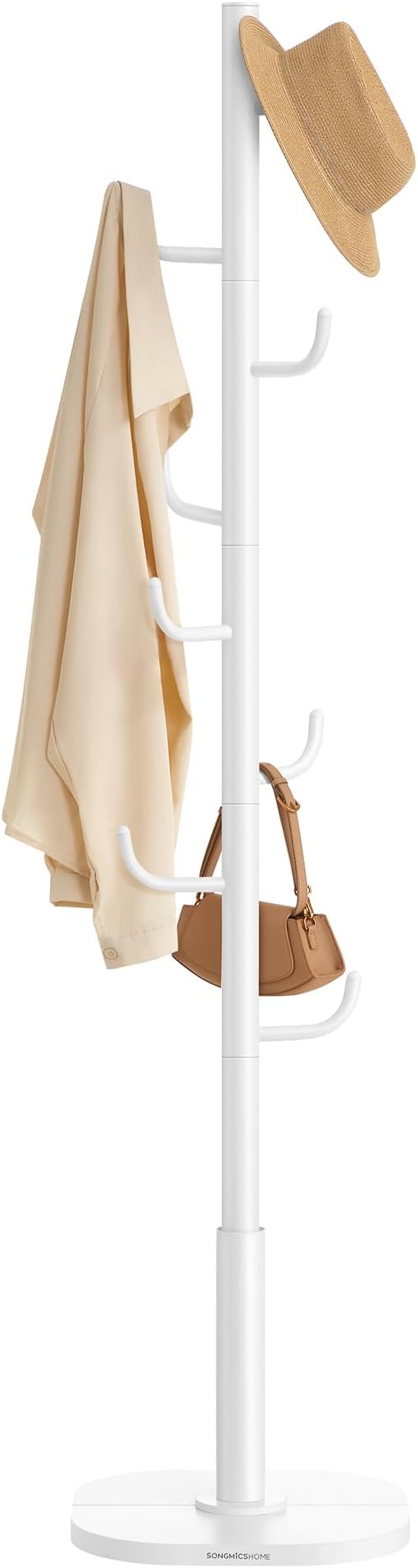 SONGMICS HOME Cactus-Shaped Coat Rack, Freestanding Coat Tree, Coat Hanger Stand with 8 Sturdy Hooks, with Curved Ends, for Clothes, Hats, Bags, Cloud White URCR039W01