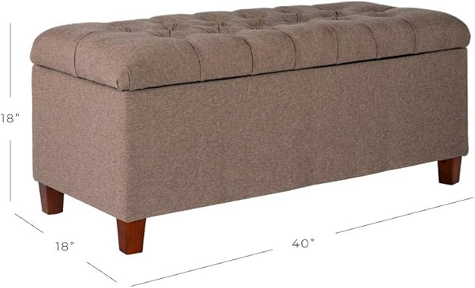 Homepop Home Decor | Tufted Ainsley Button Storage Ottoman Bench with Hinged Lid | Ottoman Bench with Storage for Living Room & Bedroom, Brown 18x40x18 inches