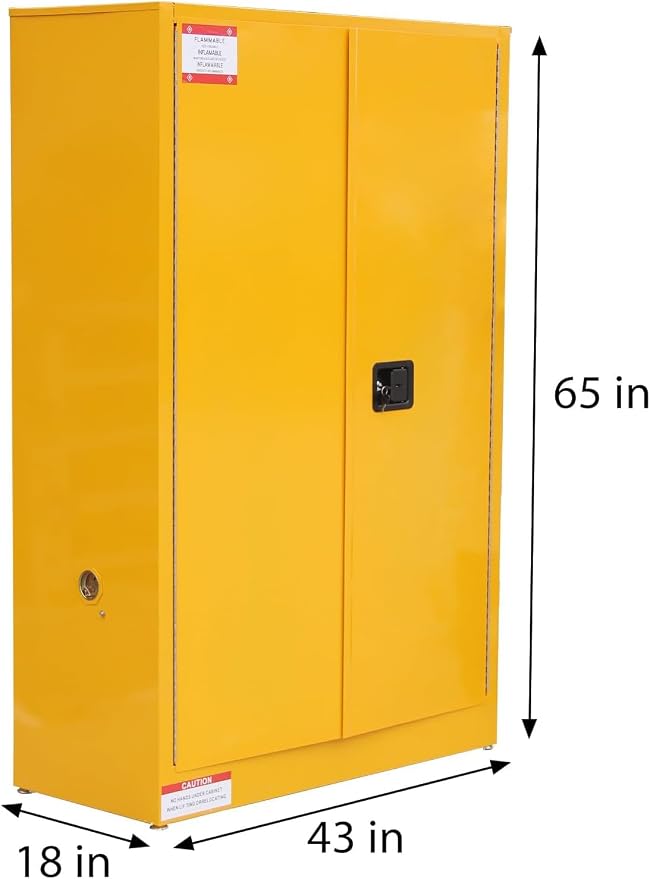 Flammable Storage Cabinet 43" x 18" x 65", 45 Gallon Galvanized Steel Flammable Liquid Storage Locker with 2 Adjustable Shelves & Manual-Close Doors, OSHA Compliant Industrial Hazardous Storage