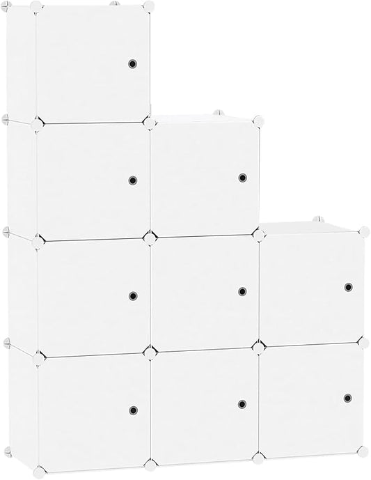 C&AHOME 9-Cube Storage Organizer with Door Cube Shelf Closet Cabinet Milky | DIY Plastic Modular Bookshelf, Stackable Clothes Storage Shelving Ideal for Home, Bedroom, 36.6”L x 12.4”W x 36.6”H