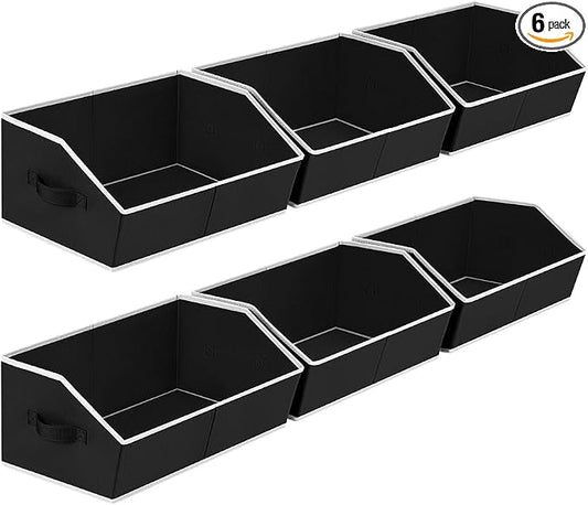 Homsorout Cube Storage Bins - 6 Pack Trapezoid Storage Bins, Closet Organizers and Decorative Storage, Storage Baskets with Handle, Large Storage Basket for Home, Black