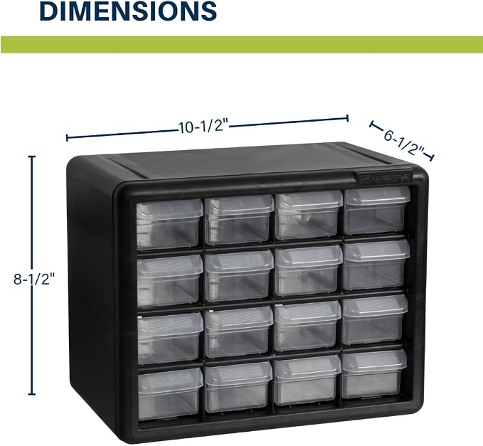Akro-Mils 16-Drawer Plastic Drawer Storage Cabinet for Garage Organization, Beads, Makeup Organizer, Building Bricks Storage, Teacher Toolbox, 10-1/2-Inch W x 6-1/2-Inch D x 8-1/2-Inch H, 10116 White