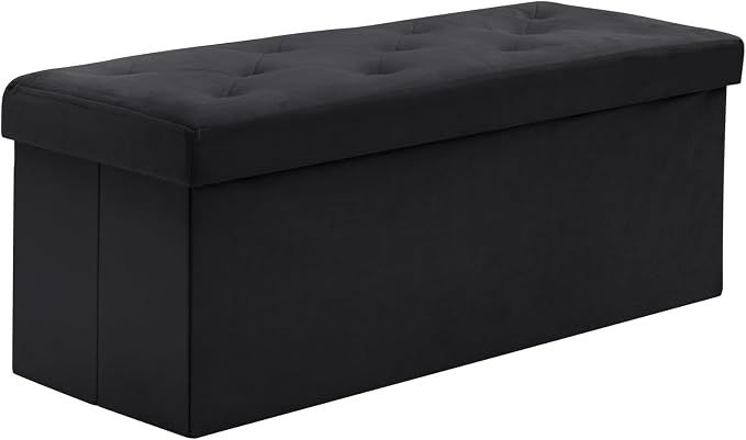 BRIAN & DANY 43 Inches Folding Storage Ottoman Bench, Velvet Ottoman with Storage for Living Room, Bedroom, Entryway, Ottoman Foot Rest, End of Bed Bench (Black)
