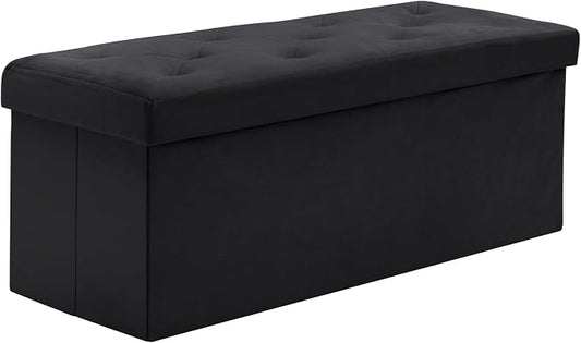 BRIAN & DANY 43 Inches Folding Storage Ottoman Bench, Velvet Ottoman with Storage for Living Room, Bedroom, Entryway, Ottoman Foot Rest, End of Bed Bench (Black)
