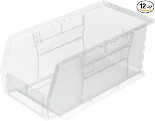Akro-Mils 30230 AkroBins Plastic Storage Bins, 11"x5"x5", Clear, 12-Pack | Space-Saving Stackable Bins for Garage, Pantry, Craft Organization