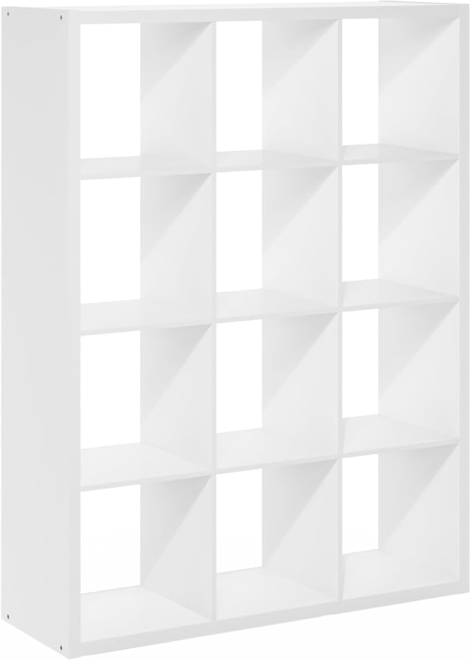 12-Cube Cubicle Bookshelf, Cube Bookcase with Open Back, Reversible Book Shelf, Cube Storage Organizer, 15 x 44 x 58, for Living Room, Home Office, White