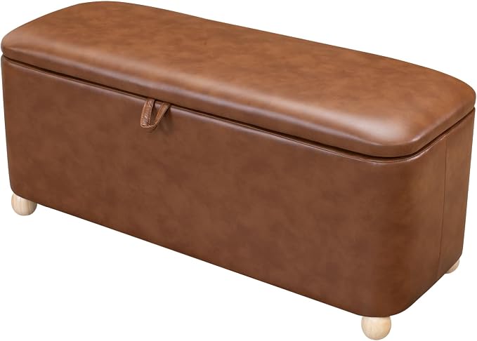 Homebeez 40 inch Storage Ottoman Bench, Faux Leather Upholstered Foot Rest Stool for Bedroom, End of Bed Bench for Living Room, Entryway (Vintage Brown)