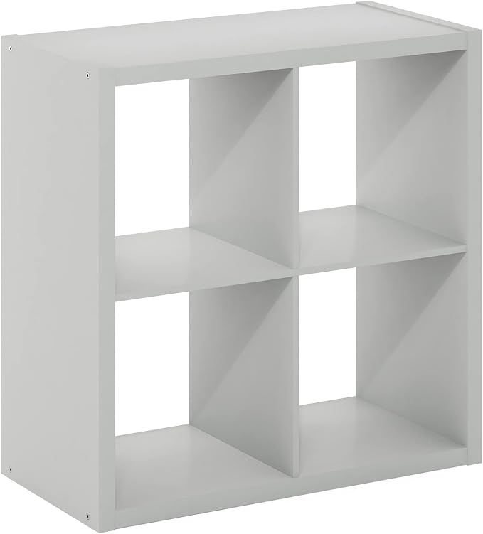 Furinno Cubicle Open Back Decorative Cube Storage Organizer, 4-Cube, Light Grey | 14.6" x 30" x 30", Reversible Bookcase with Open Back, for Living Room, Bedroom, Home Office