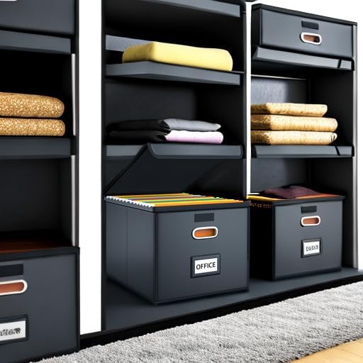 File Organizer Box with Lids, Collapsible File Folder Organizer | File Box with Plastic Slides for Document, Filing Bin for Letter Size Hanging File Folders (4 Pack, Black, Leather)