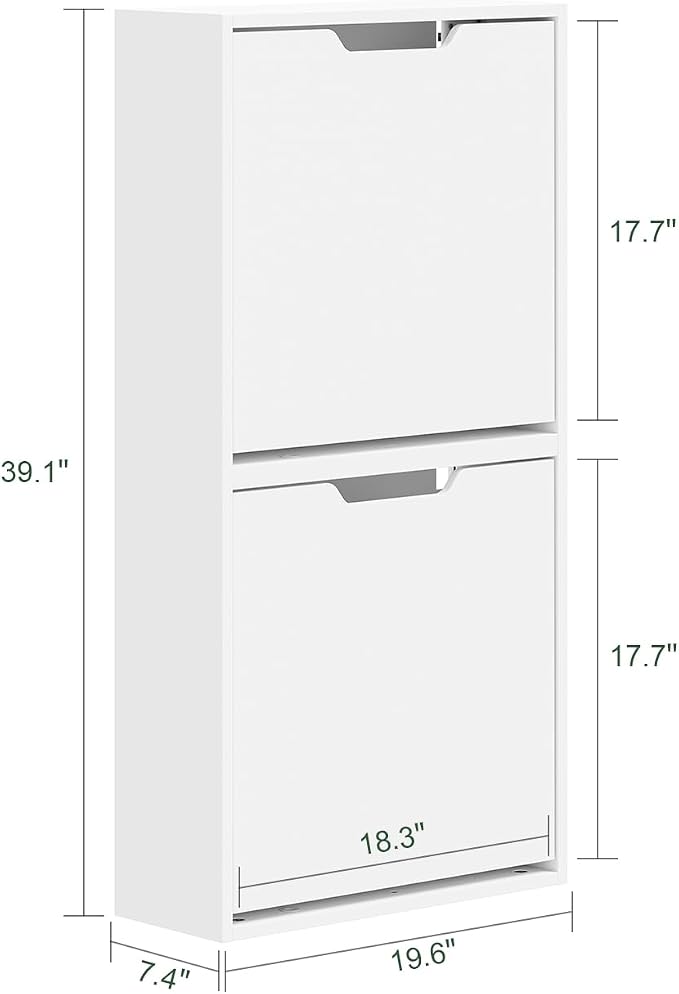 Haotian Wall Mounted Slim Shoe Cabinet for Entryway | Narrow Shoe Rack with 2 Flip Drawers, Hidden Shoe Storage Organizer, Anti-Tip Design, White, FSR210-W