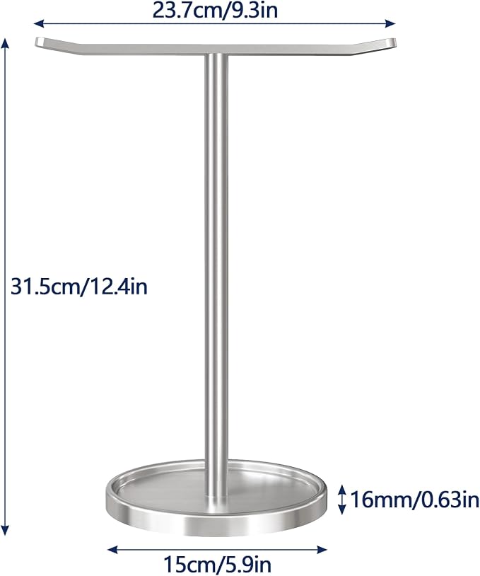 STWWO Hand Towel Holder, Stainless Steel Towel Holder Stand for Bathroom, Kitchen Countertop, T-Shaped Hand Towel Rack Stand, Brushed Nickel