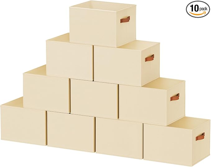 10 Pack Large Closet Storage Baskets Bins for Shelves, Collapsible Fabric Closet Organizers and Storage with Polyester Handles, Decorative Baskets for Organizing Clothes, Towels, Linen Closet 14"x10"