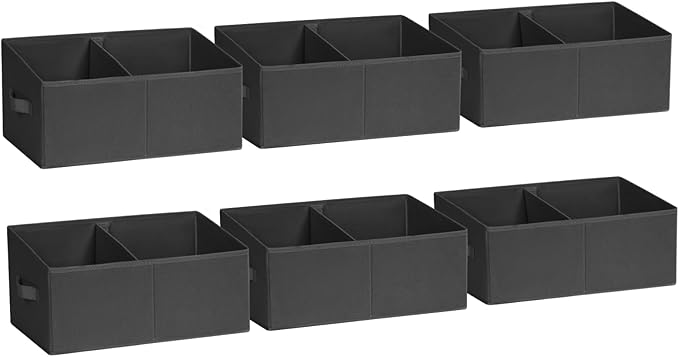DIMJ Closet Storage Bins, 6 Pack Storage Baskets for Shelves, Foldable Closet Organizer with Handle, Linen Closet Organizers and Storage for Clothes, Toys, Towel, Books (Black)