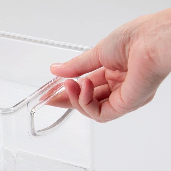 mDesign Plastic Stackable Kitchen Organizer - Storage Bin with Handles for Refrigerator, Freezer, Cabinet, and Pantry Shelves Organization - Food Container - 2 Pack - Clear