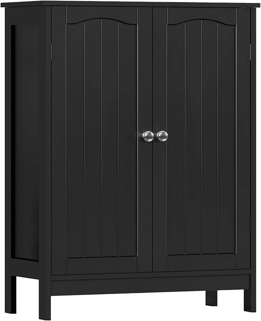 Iwell Bathroom Cabinet, Bathroom Storage Cabinet with 2 Doors & 3 Shelves, 3 Heights Available, for Living Room, Entryway, Kitchen, Home Office, Black