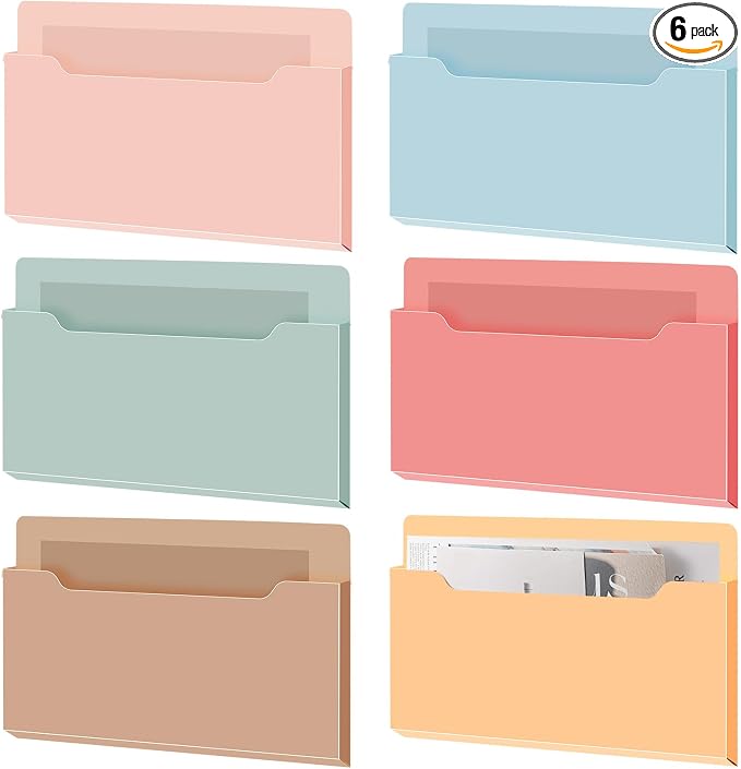 6 Pcs Magnetic Wall File Organizer Magnetic Wall File Holder Refrigerator Magazine Holder for Mail Letters Paper(Light Vintage,Horizontal-large)