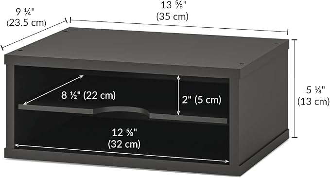 Ballucci File Organizer, 2-Tier Document Paper Sorter, Stackable Wood Desk Organizer Mail Holder, Monitor Stand with Storage Shelves, Black