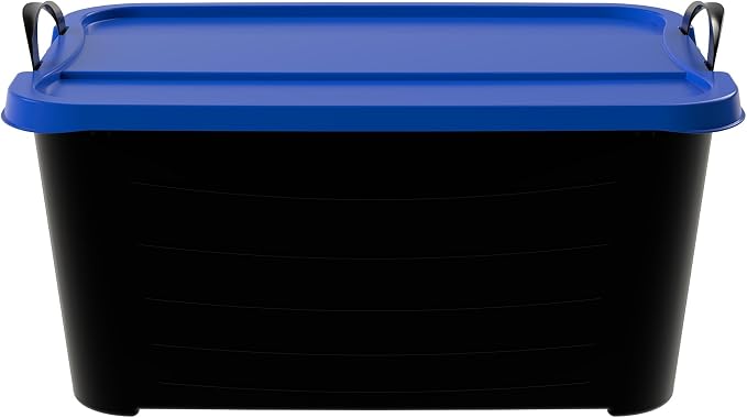 Life Story 6 Pack Heavy Duty Stackable Storage Bin, 55 Quart Home Organizer, Versatile Lightweight Locking Bins with Carrying Handles, Black/Blue