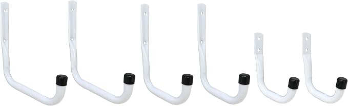 Shepherd Hardware 8096E Heavy Duty Steel Garage Storage Utility Hooks, 3 Sizes, 6 Pack, White