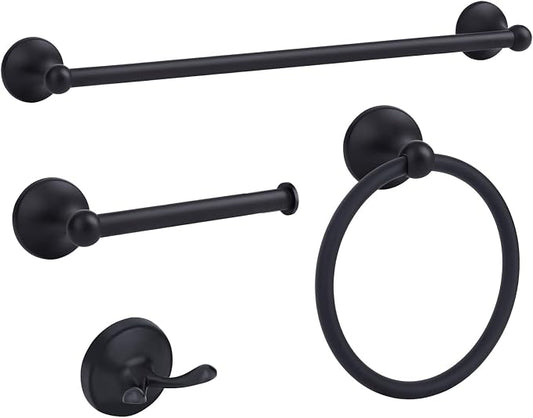 4 Piece Antique Bathroom Hardware Accessories Set Matte Black,24 Inch Towel Bar Set,Towel Rack Set,Bathroom Towel Holder Set