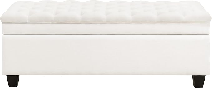 WUTUTUEE 51" Fabric Storage Ottoman Bench, Upholstered Rectangle End of Bed Storage Ottoman Tufted Living Room Bedroom Bench with Safety Hinge, Solid Wood Legs, Loads 500 lb(Beige)