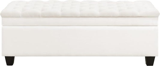 WUTUTUEE 51" Fabric Storage Ottoman Bench, Upholstered Rectangle End of Bed Storage Ottoman Tufted Living Room Bedroom Bench with Safety Hinge, Solid Wood Legs, Loads 500 lb(Beige)