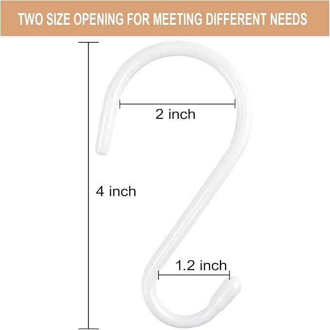 4 Inch Heavy Duty S Hooks - 12 Pack, Large Vinyl Coated, White Rubber Coated Non Slip Metal S Hangers for Hanging Closet, Garden, Plants, Jewelry, Pot, Pan, Cups, Towels