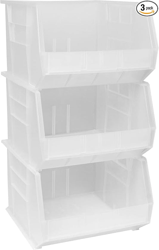 Akro-Mils 30270 AkroBins Plastic Storage Bins, 18"x16"x11", Clear, 3-Pack | Space-Saving Stackable Bins for Garage, Pantry, Craft Organization
