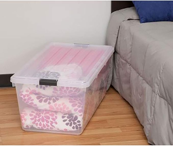IRIS USA 91 Qt Stackable Storage Bins with Lids, Clear | Clear design makes contents easy to identify while organizing closets, bedrooms and storage rooms, Stackable and nestable