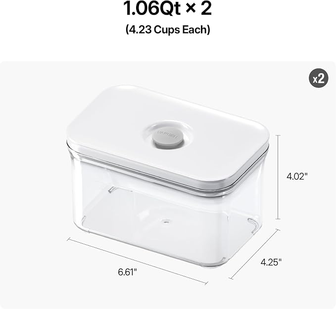VAKUEN Premium Airtight Food Storage Containers, Rectangular 2PC(1.06qt), Smart One-Click Seal Lid, No Hinges, Patented Double Silicone Lining, 100% Leak Proof, BPA-FREE, Dishwasher, Microwave Safe