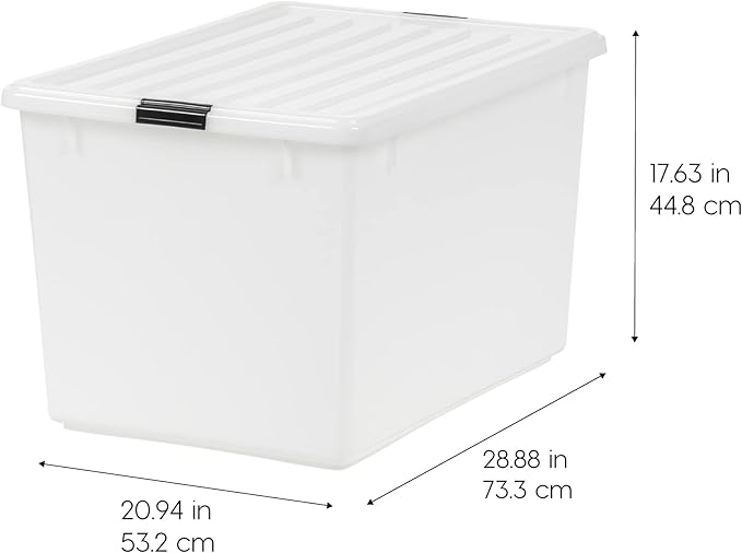 IRIS USA 132 Qt Stackable Storage Bins with Lids, Clear | High-capacity clear design is ideal for blankets, comforters and oversized household items, Stackable and nestable