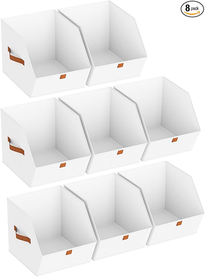 Homsorout Fabric Closet Storage Cubes - 8 Pack Square Storage Bins with Dual Handles for Clothes, Towels, Toys, Cube Storage Organizers for Bedroom, Nursery, Shelves, Closet, Small Spaces, White