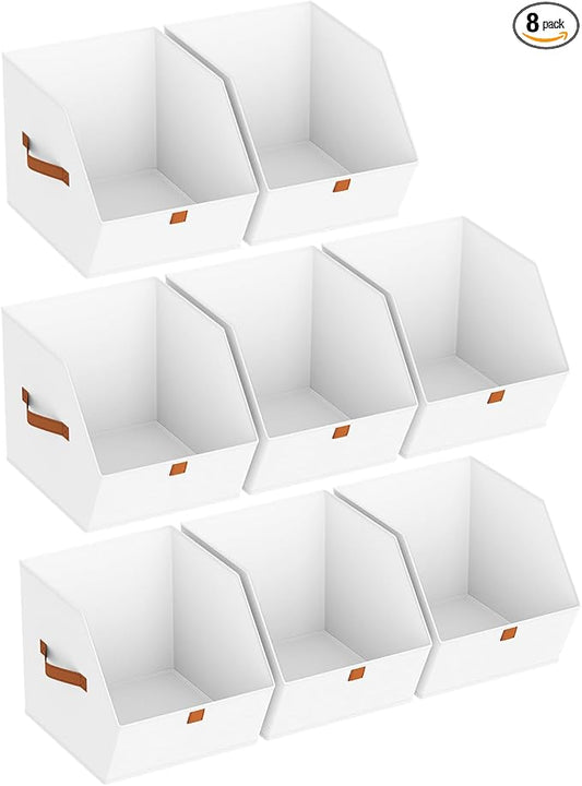 Homsorout Fabric Closet Storage Cubes - 8 Pack Square Storage Bins with Dual Handles for Clothes, Towels, Toys, Cube Storage Organizers for Bedroom, Nursery, Shelves, Closet, Small Spaces, White