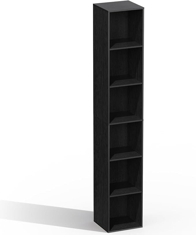 6 Cube Storage Organizer, Narrow Open Shelf Bookcase, Freestanding 6 Cube Storage Shelf, Moisture-Proof Scratch-Resistant Melamine Display Shelf for Bedroom, Living Room, Study, Home，Black