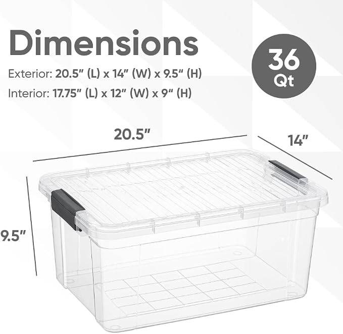 Superio Clear Storage Box with Lid, 36 Quart Plastic Container Bins for Organizing, Stackable Crates, BPA Free, Non Toxic, Odor Free, Organizers for Home, Office, School, and Dorm, 10 Pack