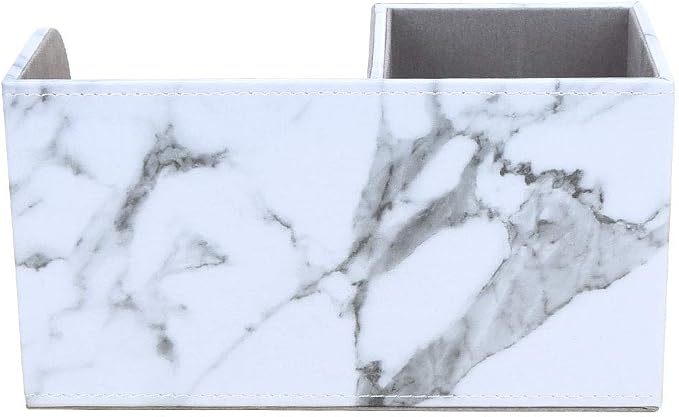 Desk Organizer Office Supplies Caddy Pu Leather Multi-function Storage Box Pen/Pencil,Cell phone, Business Name Cards Remote Control Holder Gray Marble