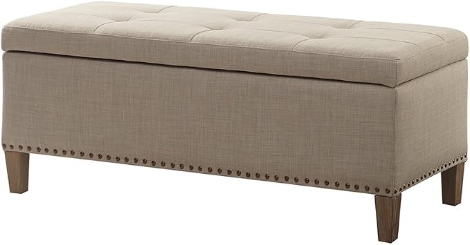 Madison Park Entryway Accent Bench for Living Room Flip Top Storage Bench Ottoman, Nailhead Trim, Tufted Padded Top, Modern Bed End Bench for Bedroom Storage Chest, Indoor Seating, 42"Wide, Light Grey