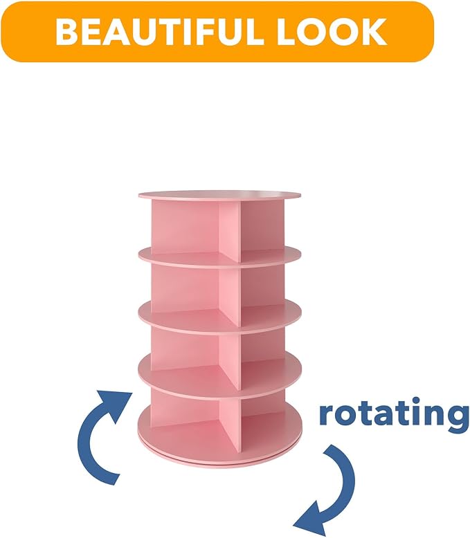 SpaceAid 4 Tier Rotating Shoe Rack Tower, Spinning Shoe Display Lazy Susan, Revolving 360 Shoe Rack Storage Round Carousel, Vertical Handbag Rotate Shoes Closet Organization (4-Tier Pink)