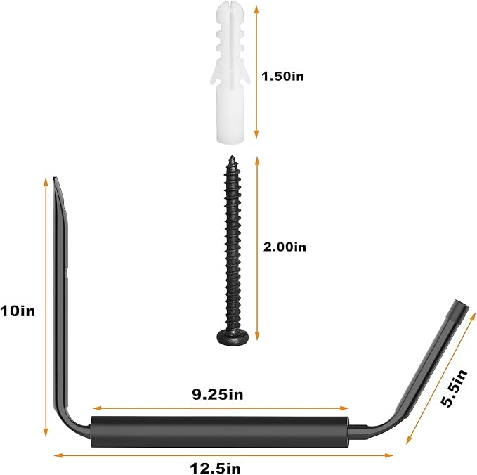 WALMANN Lightweight Kayak Storage Rack, Wall Mount Kayak Hooks for Garage Utility Storage Hangers for Canoe, Surfboard, Skiis, Snowboard, Paddle Board, Ladders