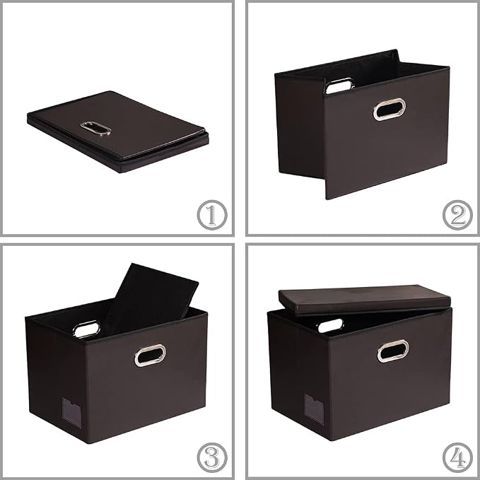 PRANDOM Large Collapsible Storage Bin with Lid [1-Pack] Leather Fabric Foldable Storage Box Organizer Containes Basket Cube with Cover for Home Bedroom Closet Office Nursery Brown (17.7x11.8x11.8)