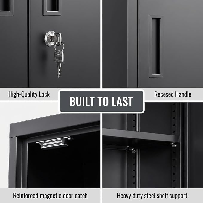 CJF 71" H Tall Metal Storage Cabinet with Drawer, Locking Garage Cabinet with 2 Adjustable Shelves, Heavy-Duty Tool File Storage Cabinets for Home Office, Kitchen, Warehouse, Shop (Black)