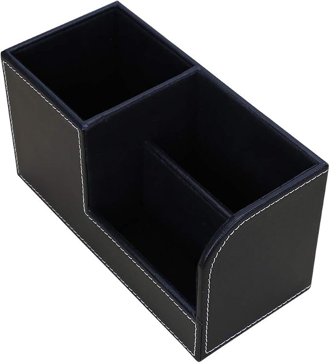 Desk Organizer Office Supplies Caddy Pu Leather Multi-function Storage Box Pen/Pencil,Cell phone, Business Name Cards Remote Control Holder Black