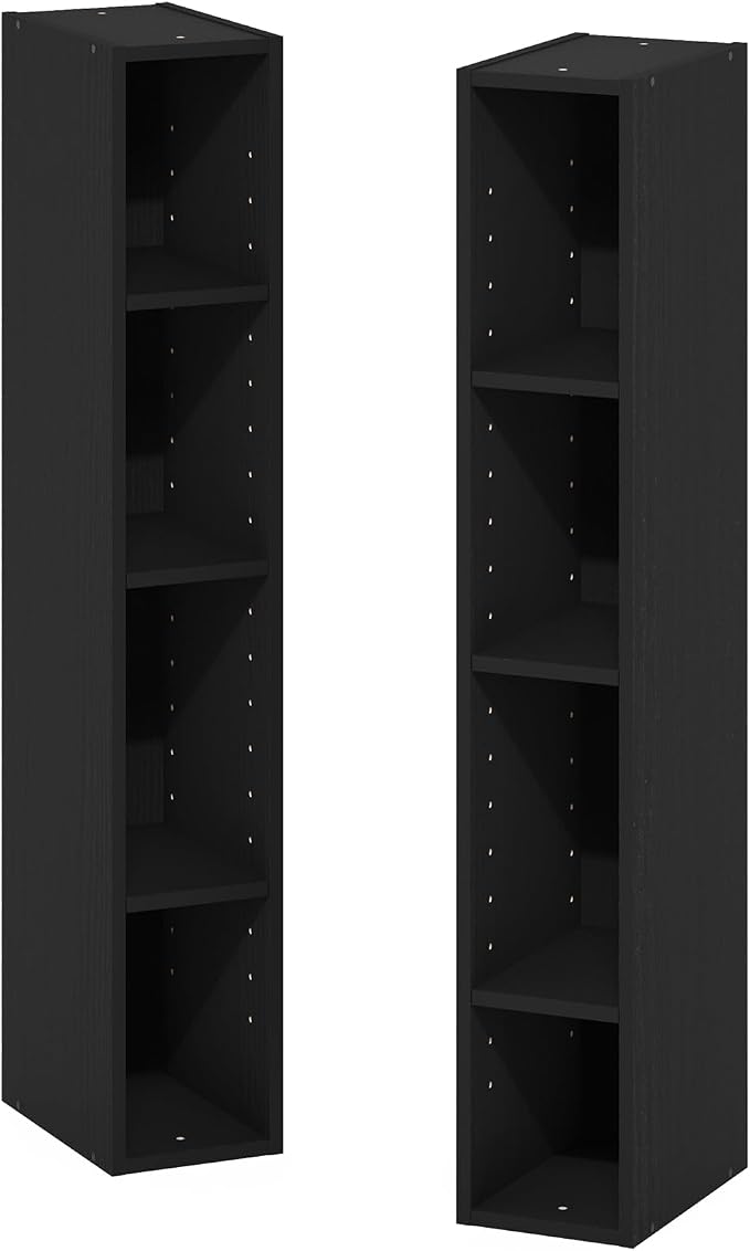 Furinno Fulda Book Shelf, 8-Tier Bookshelf, Bookcase with Space Saving Storage Shelf, 9.2 x 5.9 x 70.9, for Living Room, Bedroom, Home Office, Blackwood