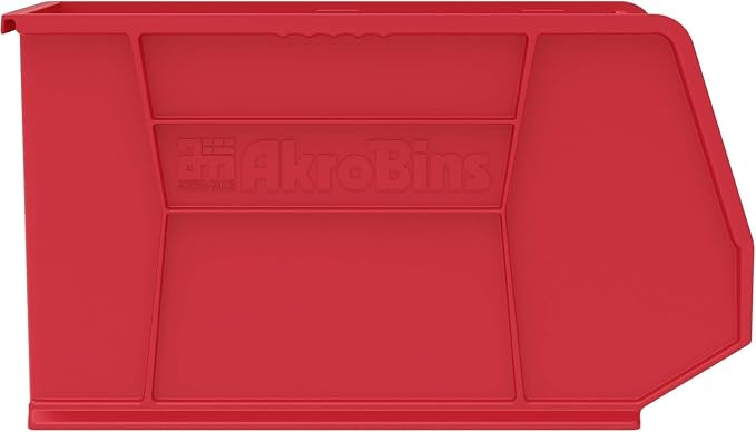 Akro-Mils 30270 AkroBins Plastic Storage Bins, 18"x16"x11", Red, 3-Pack | Space-Saving Stackable Bins for Garage, Pantry, Craft Organization