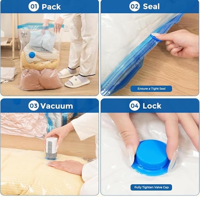 ETENWOLF 20 Combo Vacuum Storage Bags for Travel with Wireless Pump | Vacuum Seal Bags for Clothing Travel, Compression Packing Bags for Clothes and Blankets, Space Saver Bags in Carry-On Sizes