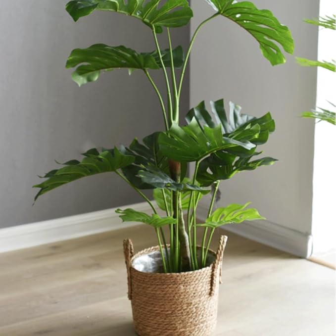 Hand Woven Seagrass Storage Basket Flower Baskets Plant Pot Succulent Organizer For Home Living Room Decorate Landscape Handmade(Natural,13.78''X11.81'')