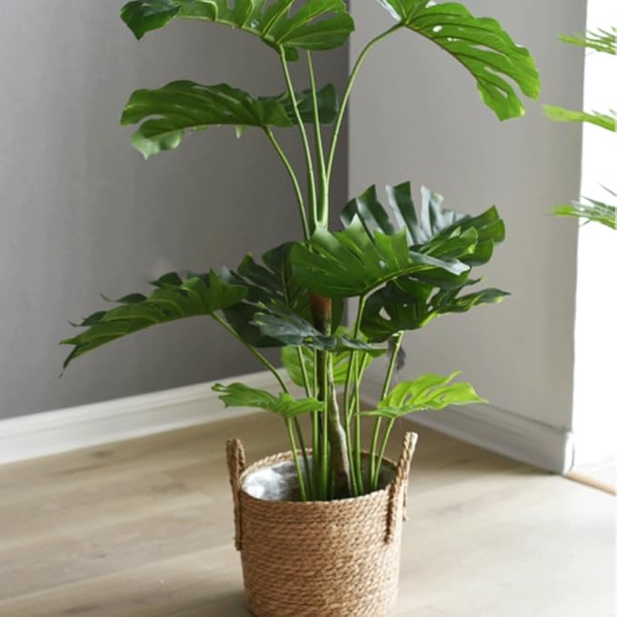 Hand Woven Seagrass Storage Basket Flower Baskets Plant Pot Succulent Organizer For Home Living Room Decorate Landscape Handmade(Natural,7.87''X7.87'')