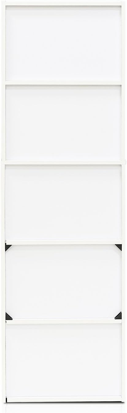 Furinno LUDER Book Shelf, 5-Tier Bookshelf, Bookcase with Open Shelves, 9.4 x 15.8 x 52, Easy Assembly, for Living Room, Bedroom, Home Office, White/Light Blue